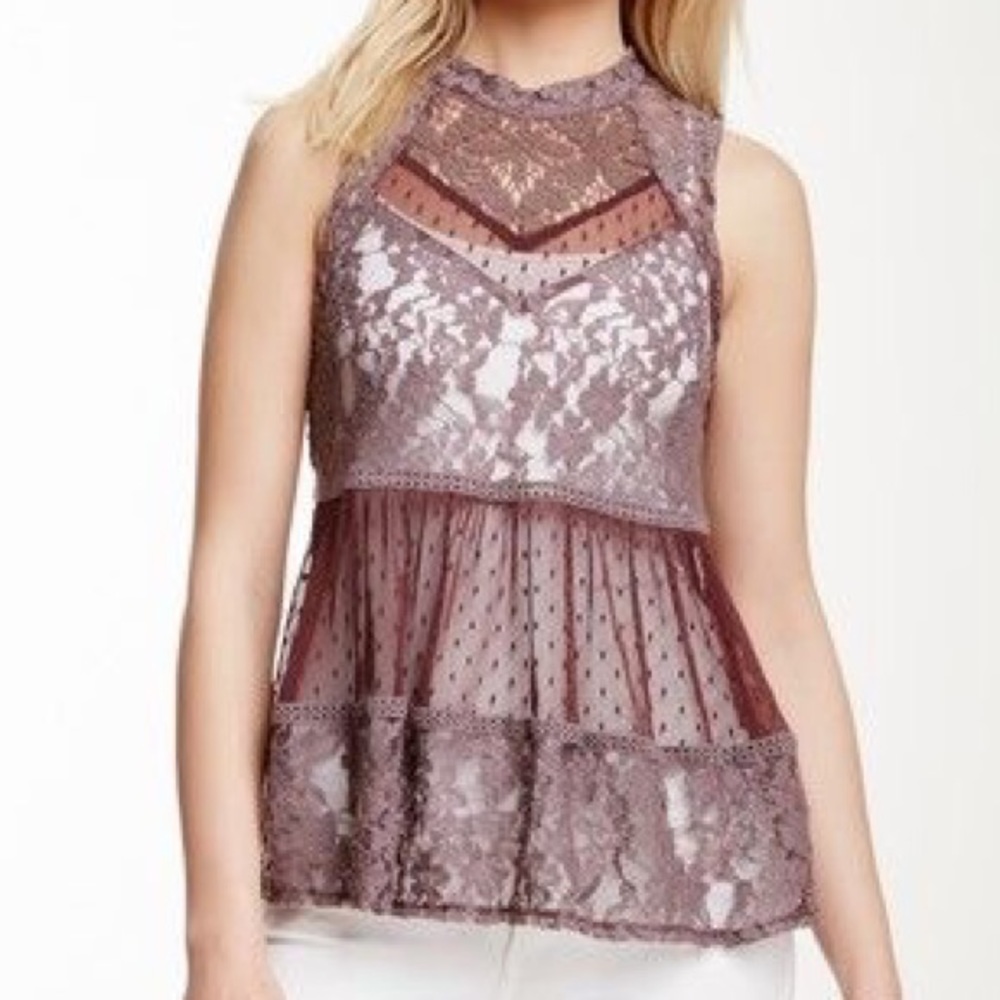 🦋 Free People Purple Lace Top